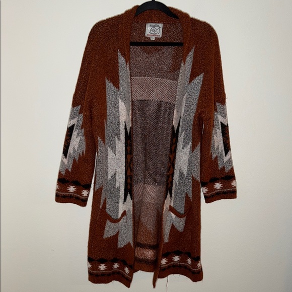 Snails Cinnamon Sweaters - Snails Cinnamon Boho Aztec Print Oversized Fuzzy Cardigan Sweater